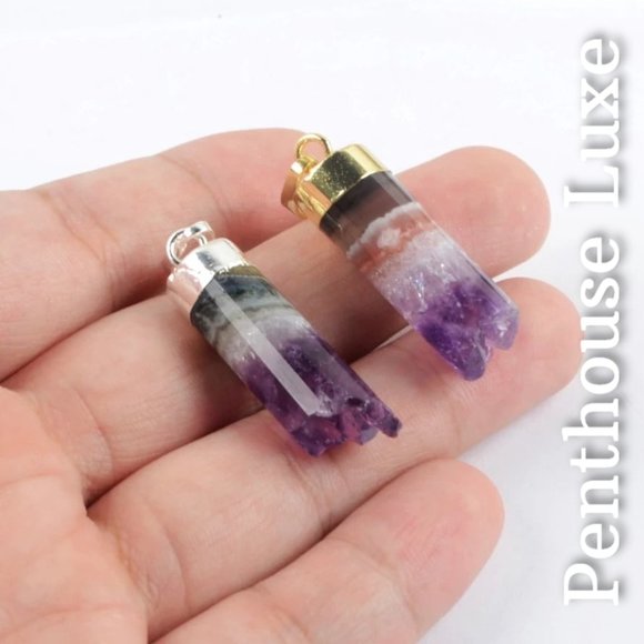 REAL Amethyst Core Quartz Crystal Pendant Necklace - Picture 5 of 7